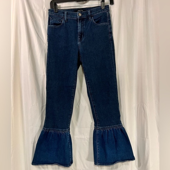 Womens jeans 25 dark blue Jo lo brand ruby crop flare hem flourish high rise - Picture 8 of 14